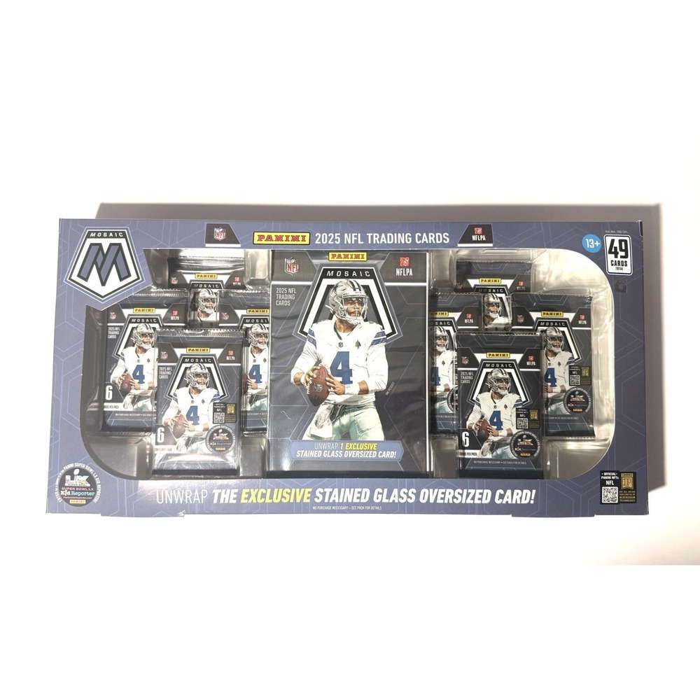 2025 Panini Mosaic NFL Football Trading Cards Mega Box, 49 Cards – Stained Glass